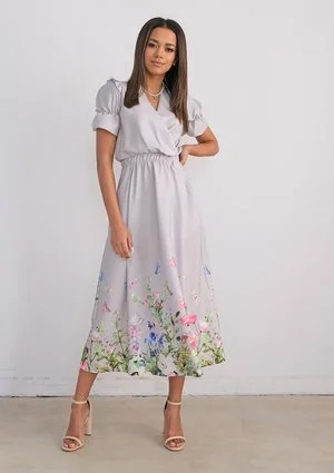 Grey midi dress with floral bottom