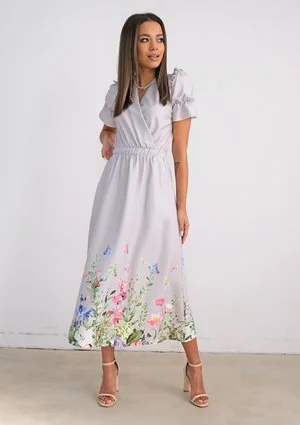 Grey midi dress with floral bottom