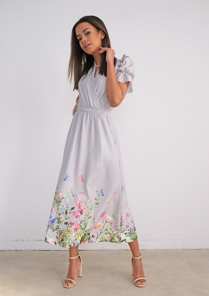Grey midi dress with floral bottom