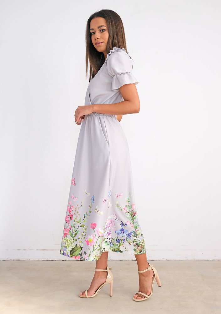 Grey midi dress with floral bottom