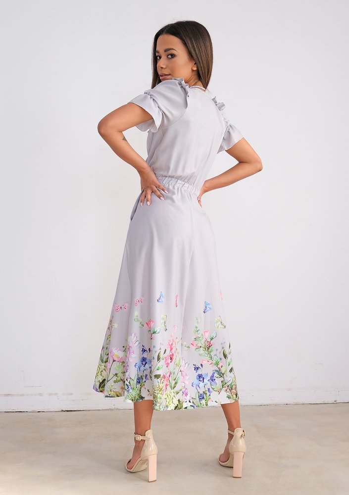 Grey midi dress with floral bottom