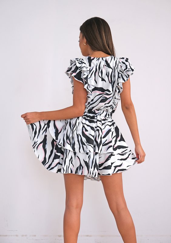 Mini dress with wild print and frills