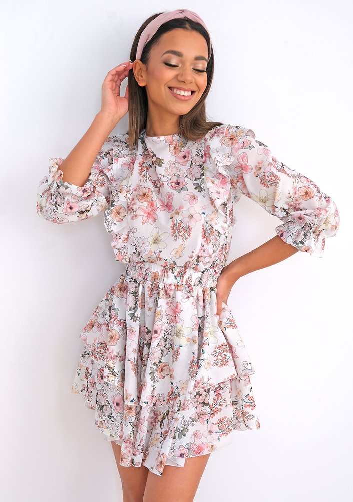 Mini dress with frills Pink Flowers