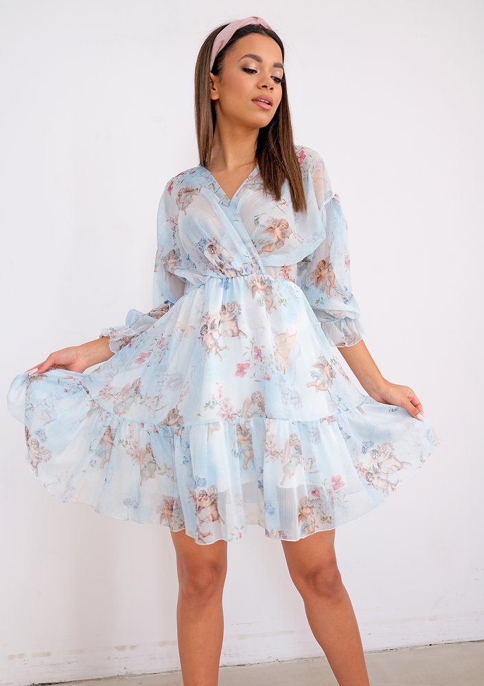Blue chiffon dress angelic print