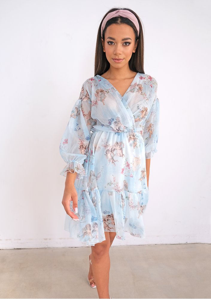 Blue chiffon dress angelic print