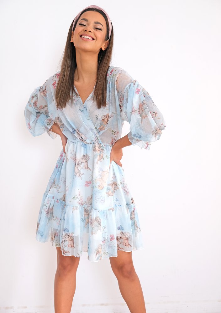 Blue chiffon dress angelic print