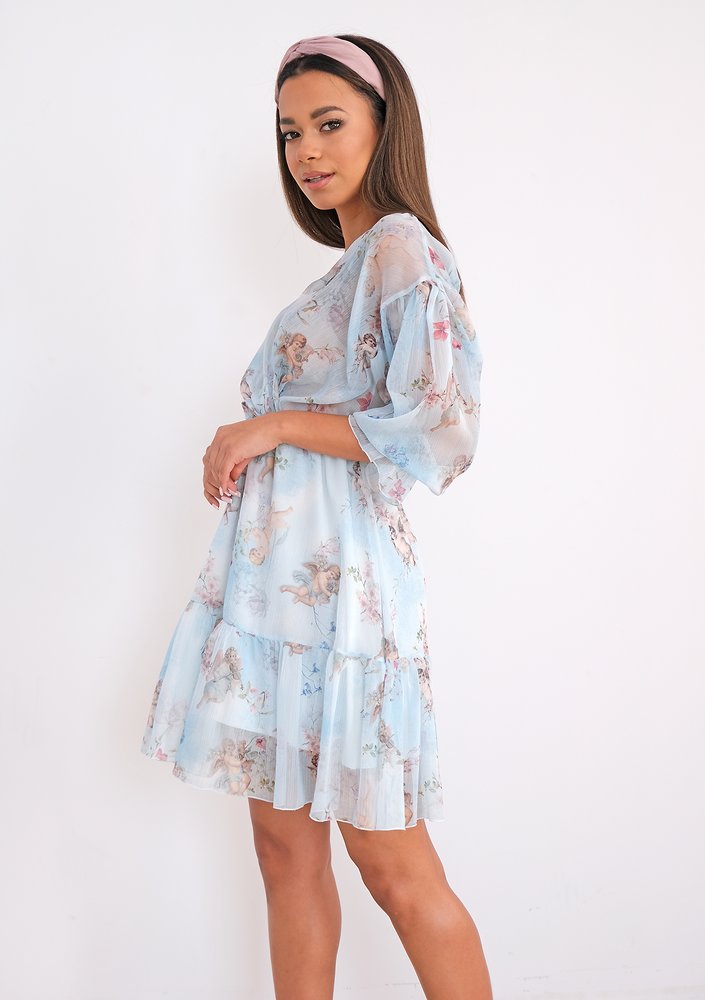 Blue chiffon dress angelic print