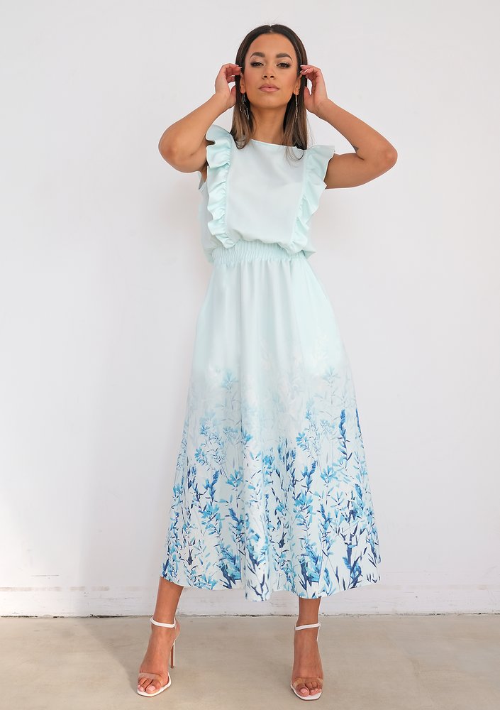 Midi minty dress with floral bottom