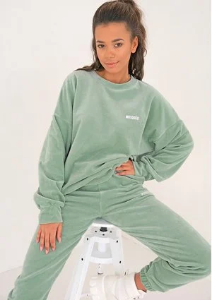 Smoke Mint velvet simple sweatshirt