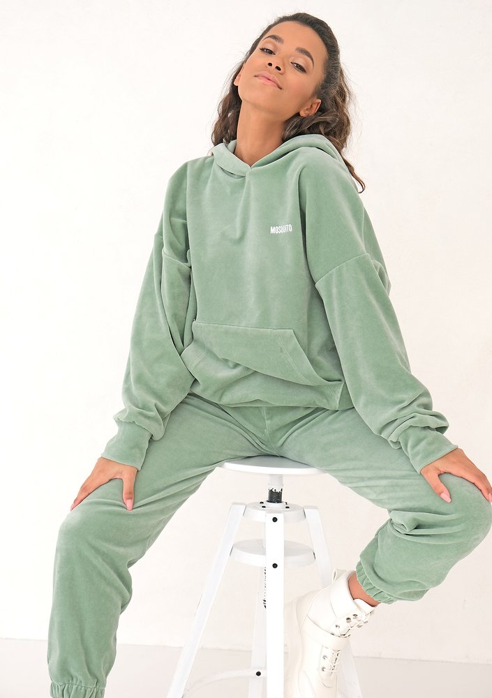 Smoke Mint velvet loose fit hoodie sweatshirt
