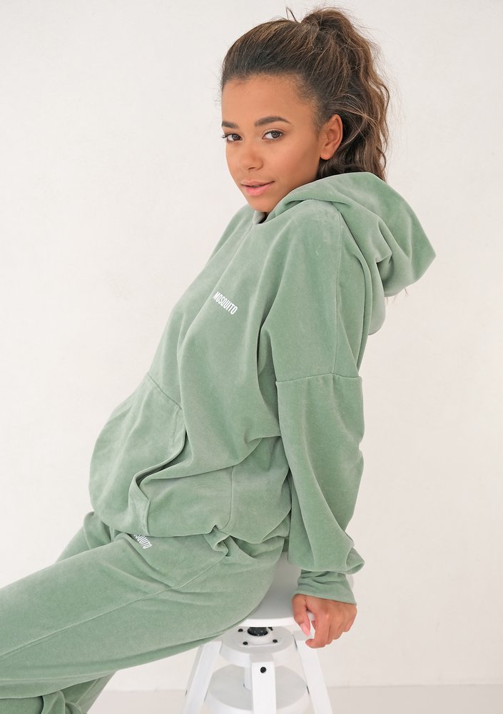 Smoke Mint velvet loose fit hoodie sweatshirt