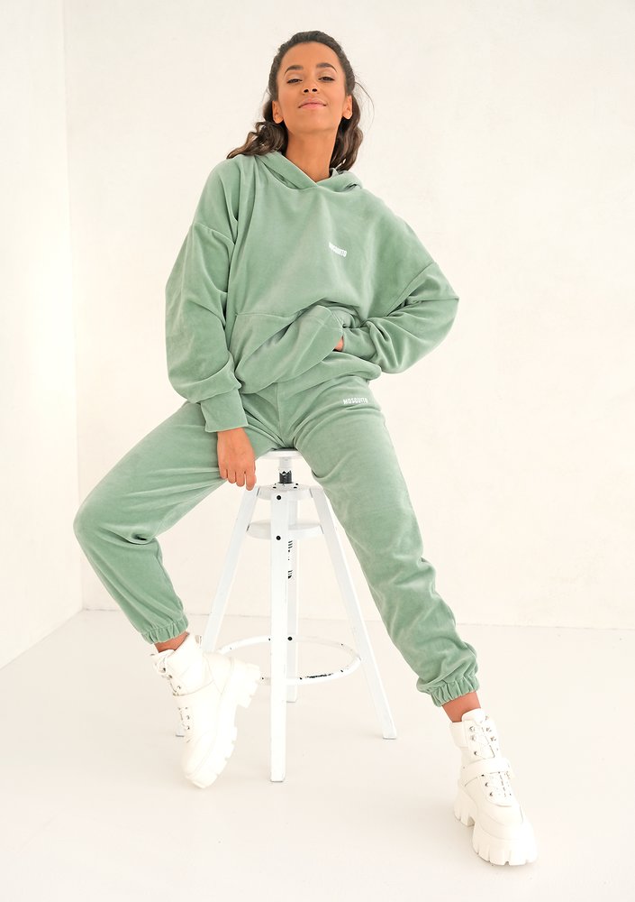 Smoke Mint velvet loose fit hoodie sweatshirt