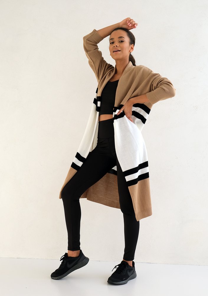 Long striped cardigan beige