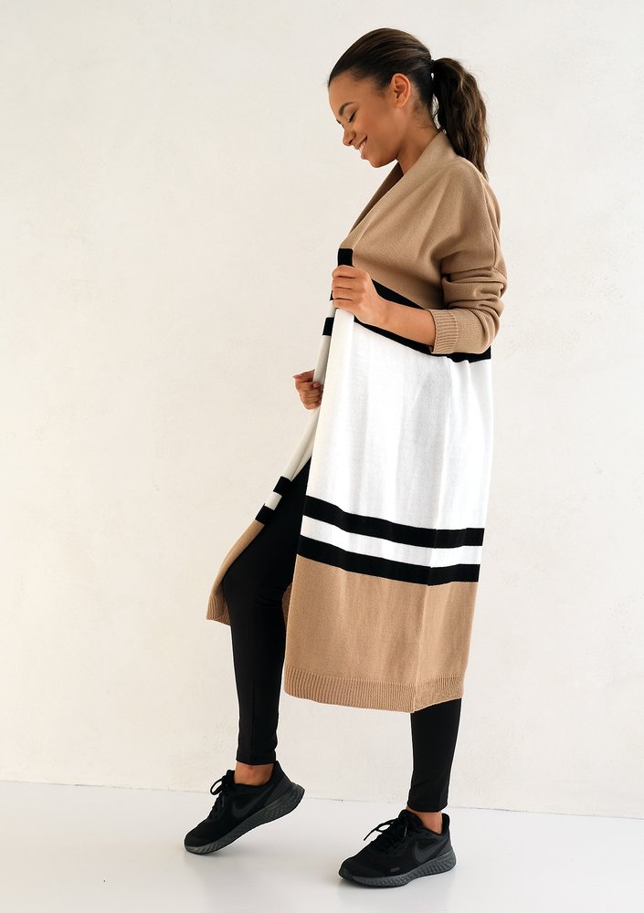 Long striped cardigan beige