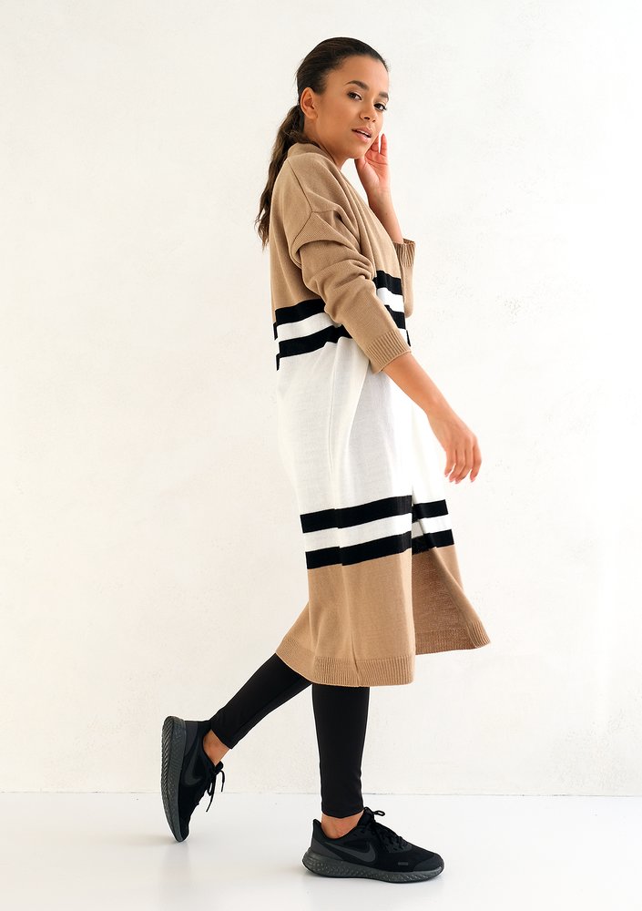 Long striped cardigan beige