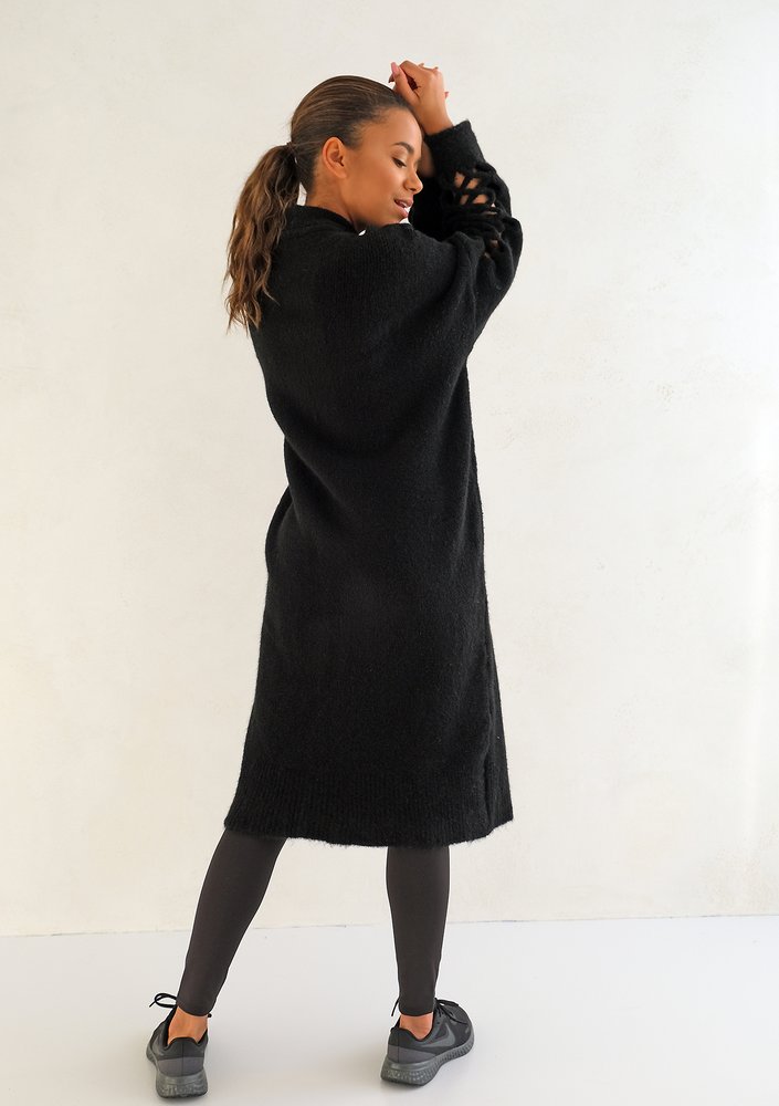 Long openwork black cardigan