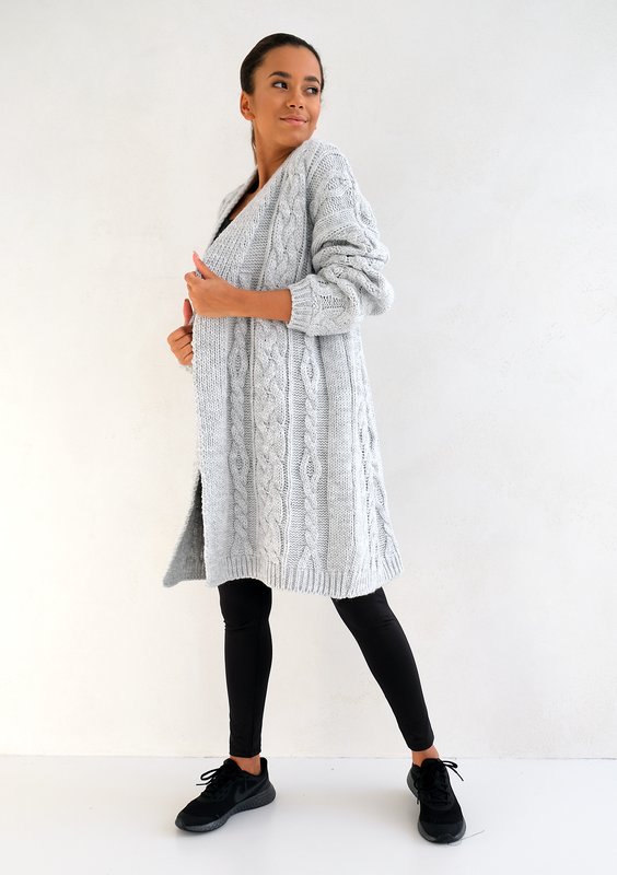 Long Grey Cardigan Plait
