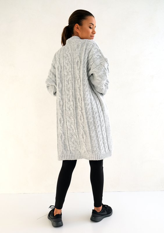 Long Grey Cardigan Plait