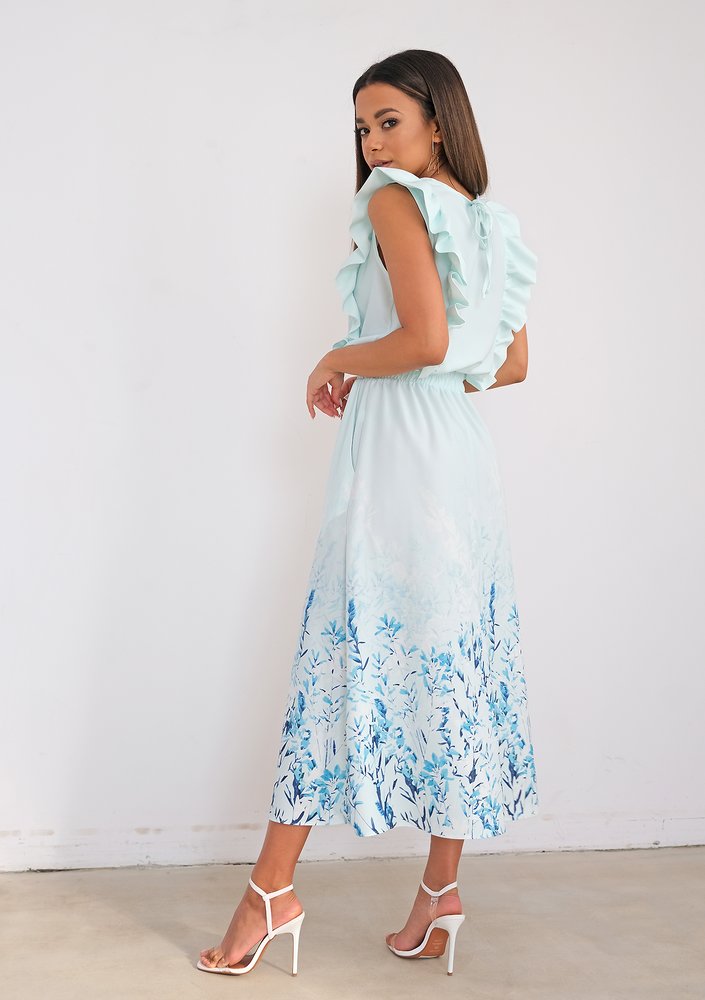 Midi minty dress with floral bottom