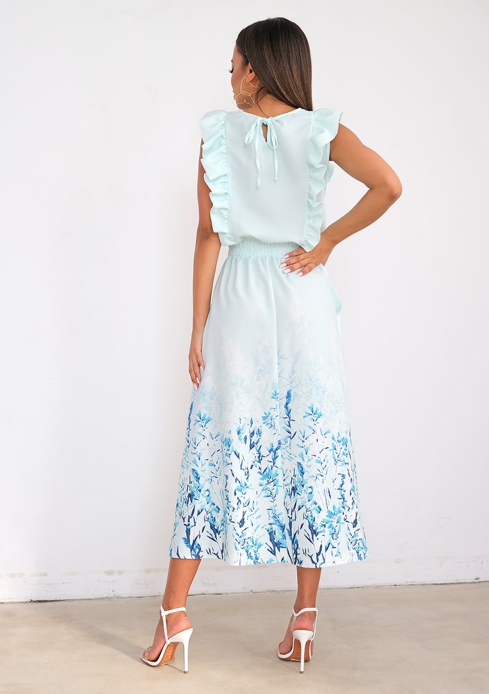 Midi minty dress with floral bottom