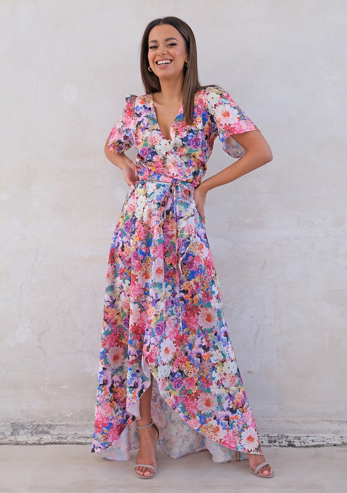 Flower Wrap Dress with asymetric skirt