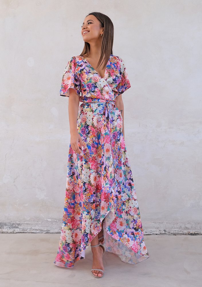 Flower Wrap Dress with asymetric skirt