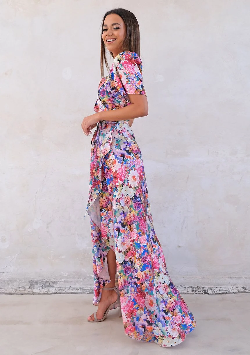 Flower Wrap Dress with asymetric skirt