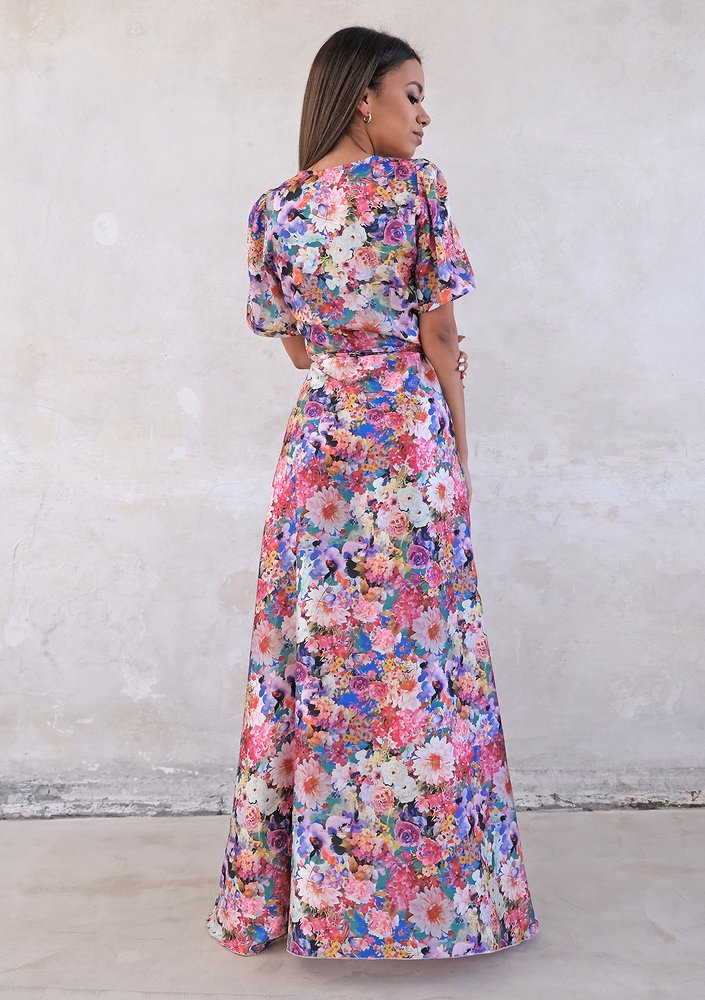 Flower Wrap Dress with asymetric skirt