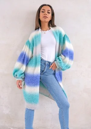 Cardigan with puffed sleeves Ombre Tropic Sea