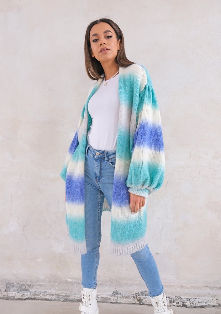 Cardigan with puffed sleeves Ombre Tropic Sea