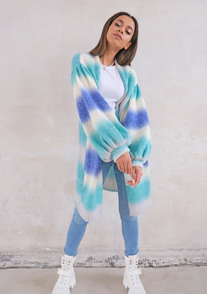 Cardigan with puffed sleeves Ombre Tropic Sea