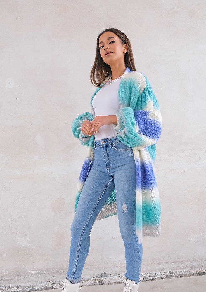 Cardigan with puffed sleeves Ombre Tropic Sea