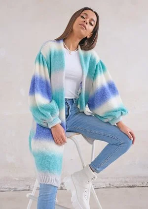 Cardigan with puffed sleeves Ombre Tropic Sea