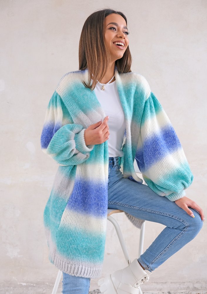 Cardigan with puffed sleeves Ombre Tropic Sea