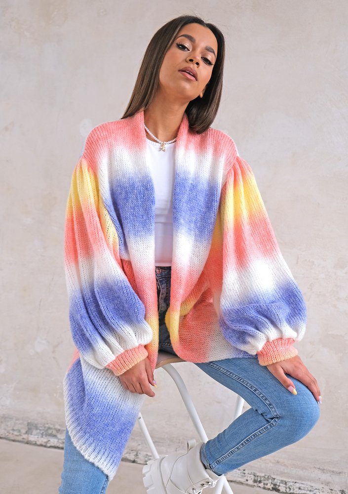 Cardigan with puffed sleeves Ombre Coral