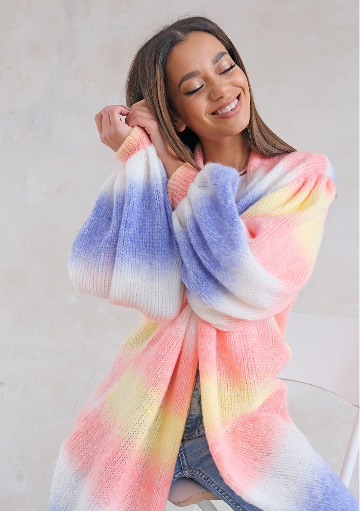 Cardigan with puffed sleeves Ombre Coral