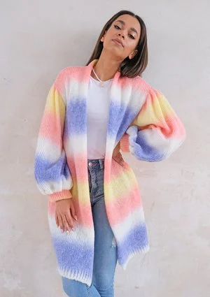 Cardigan with puffed sleeves Ombre Coral