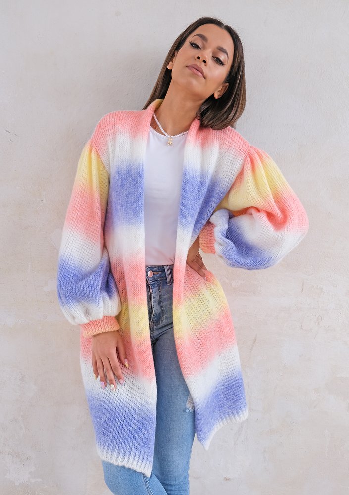 Cardigan with puffed sleeves Ombre Coral