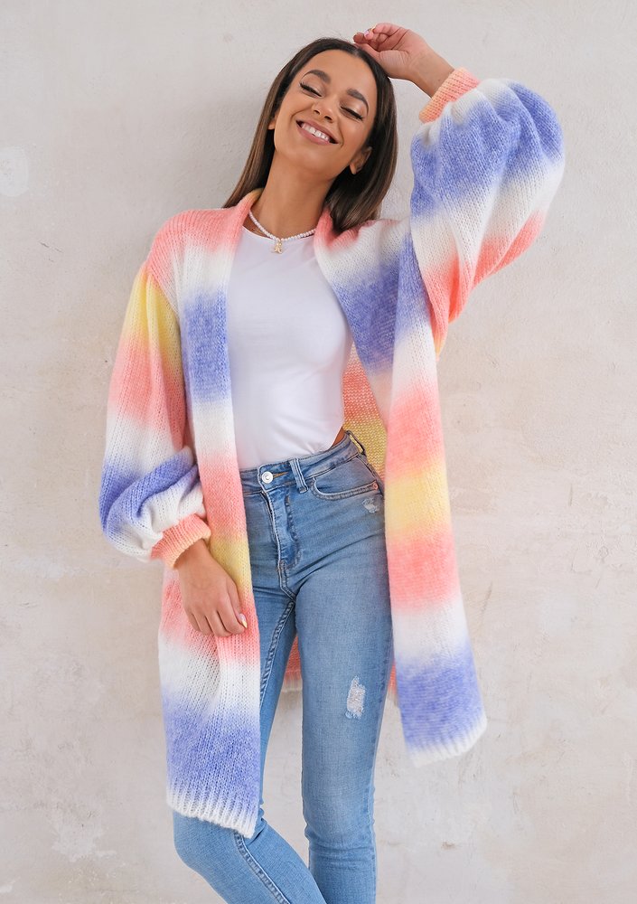 Cardigan with puffed sleeves Ombre Coral