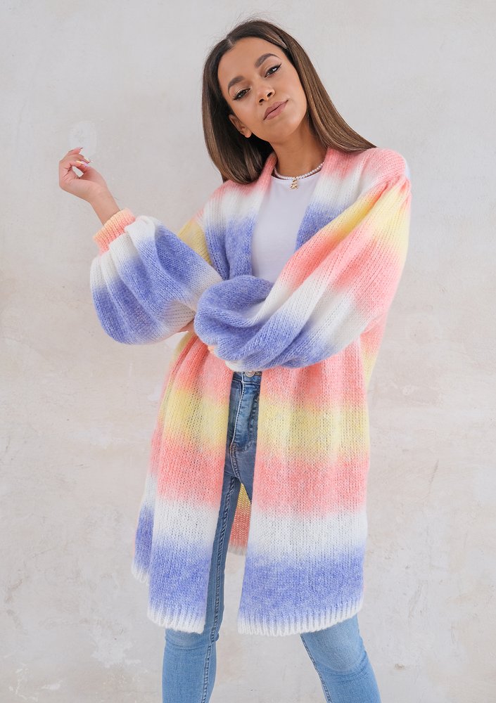 Cardigan with puffed sleeves Ombre Coral