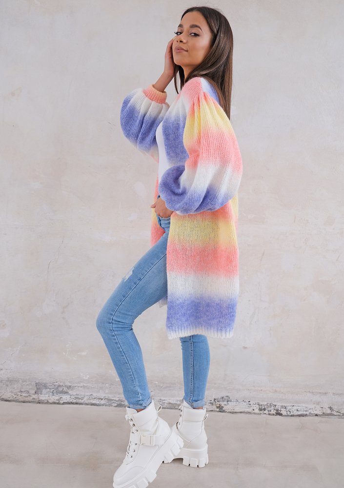 Cardigan with puffed sleeves Ombre Coral