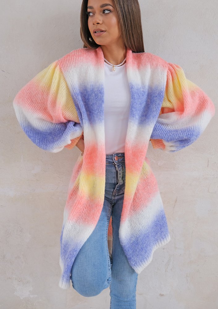 Cardigan with puffed sleeves Ombre Coral
