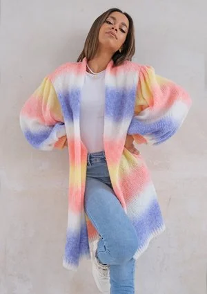 Cardigan with puffed sleeves Ombre Coral