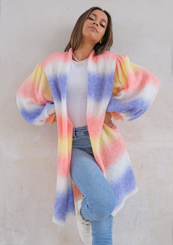 Cardigan with puffed sleeves Ombre Coral