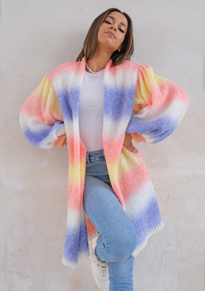 Cardigan with puffed sleeves Ombre Coral