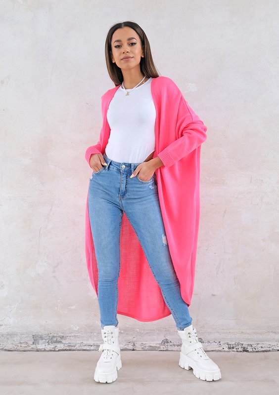 Long lightweight cardigan in neon fuchsia
