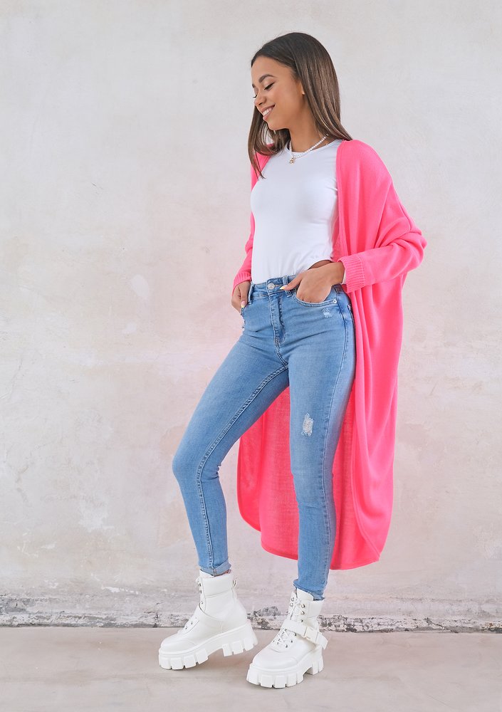 Long lightweight cardigan in neon fuchsia