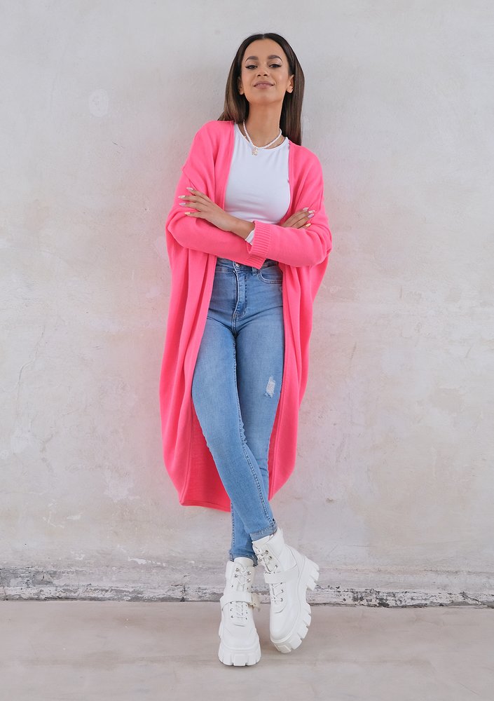 Long lightweight cardigan in neon fuchsia