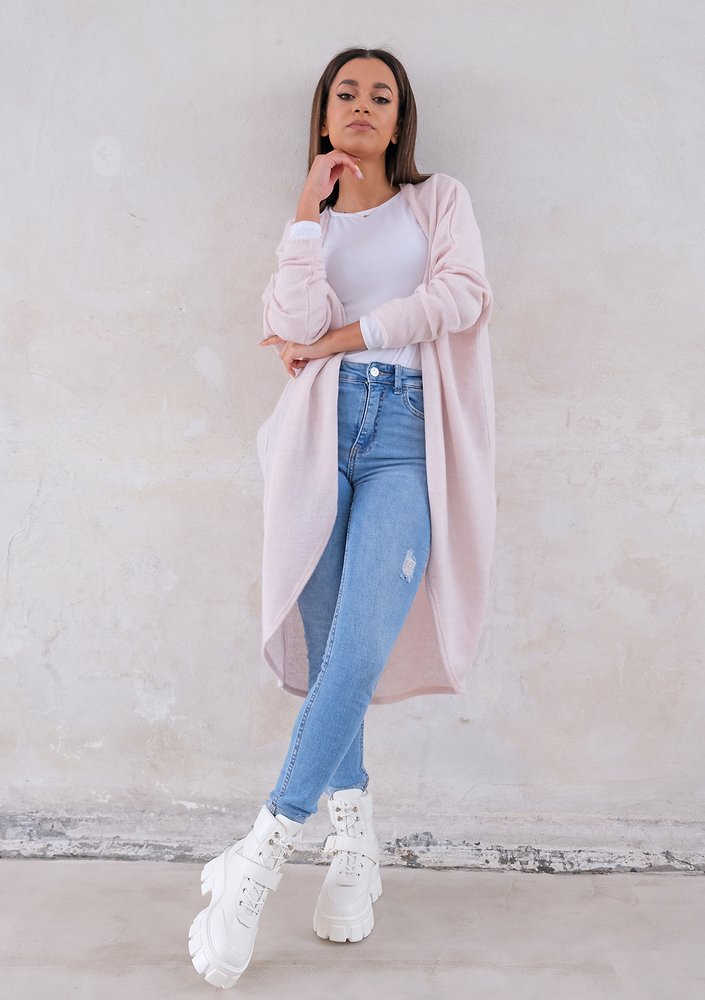 Long lightweight cardigan in powder pink