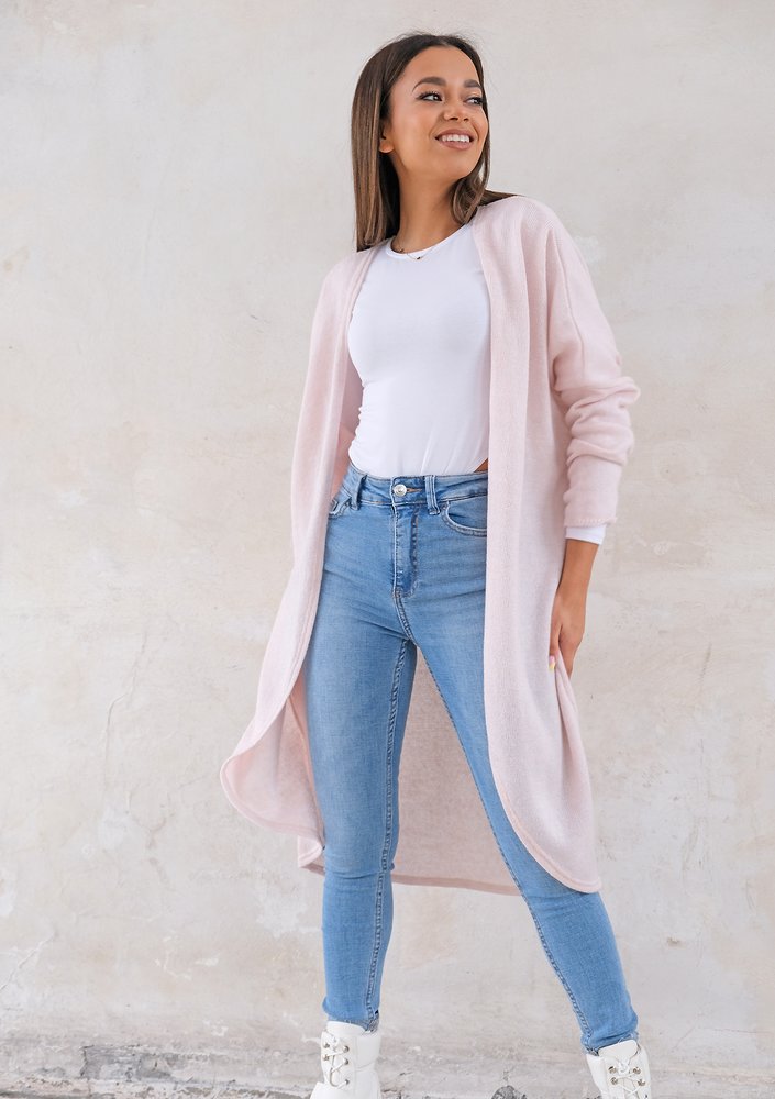 Long lightweight cardigan in powder pink